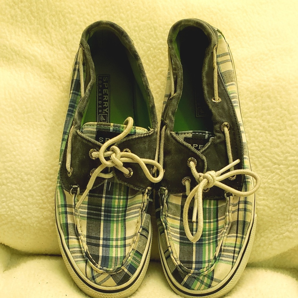 Sperry Top Sider Blue Green Plaid Casual Loafer 7